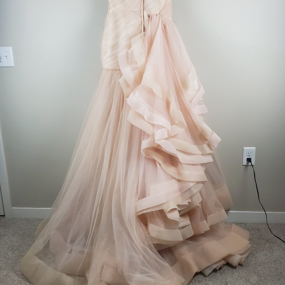 Vera Wang Blush/Ivory Wedding Dress Pink Tulle Trumpet Fitted W/train SZ 10/12 - Picture 3 of 12